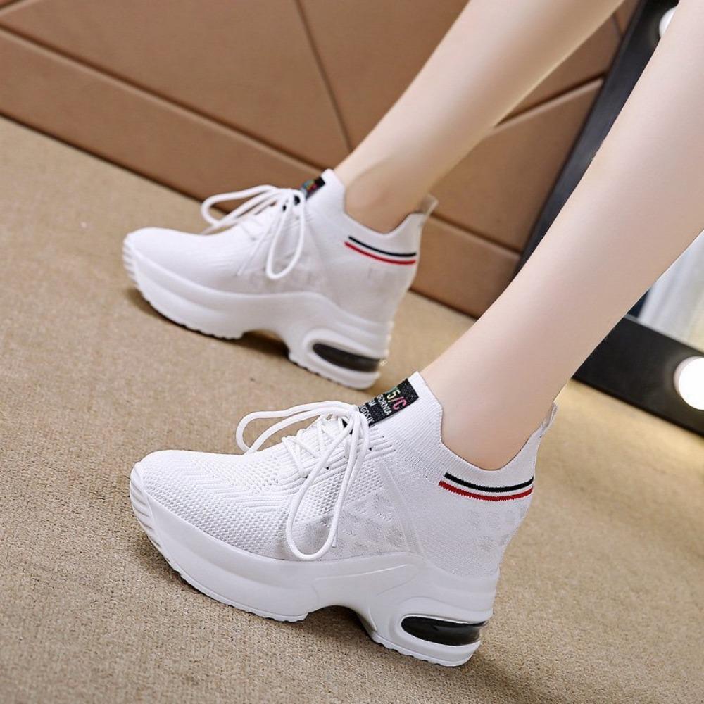 Women's Spring and Autumn Increased Waterproof Platform Sports Shoes - Lightweight Mesh Breathable Casual Running Shoes