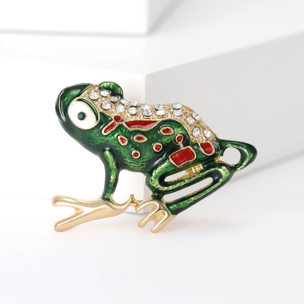 Cute Personality Creative Brooch Green Oil Drop Frog Animal Diamond Brooch