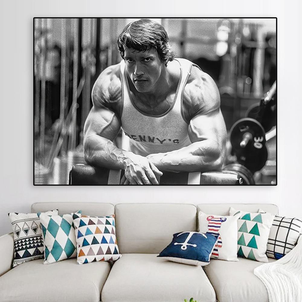 Poster Posa Arnold Schwarzenegger Bodybuilding Palestra Fitness Stampe Sportive Citazione Ispiratrice Pittura su Tela Decorazione Murale