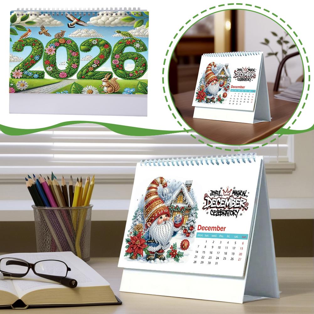 DIY Diamond Art Painting 2026 Desk Calendar Ornament, 2026 Monthly Flip Tabletop Calendar Kit Monthly Planner From Jan To Dec.