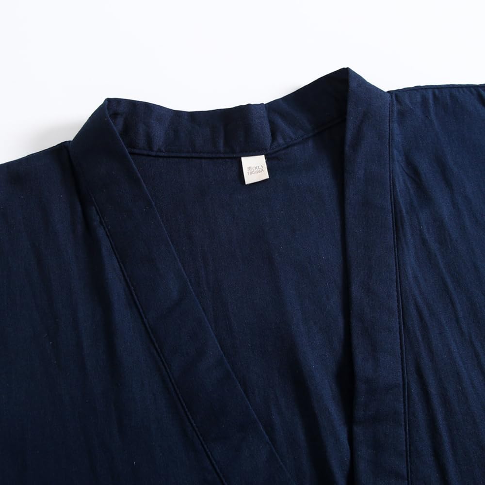 SISOFTLY Mânecă Jinbei Solid Lavabil Kimono de Vară și Set de Pijama Bleumarin Bărbați Set 3/4, Culoare, Primăvară/Vară, Gaze Dublu Strat, Set, Samue, (Întuneric