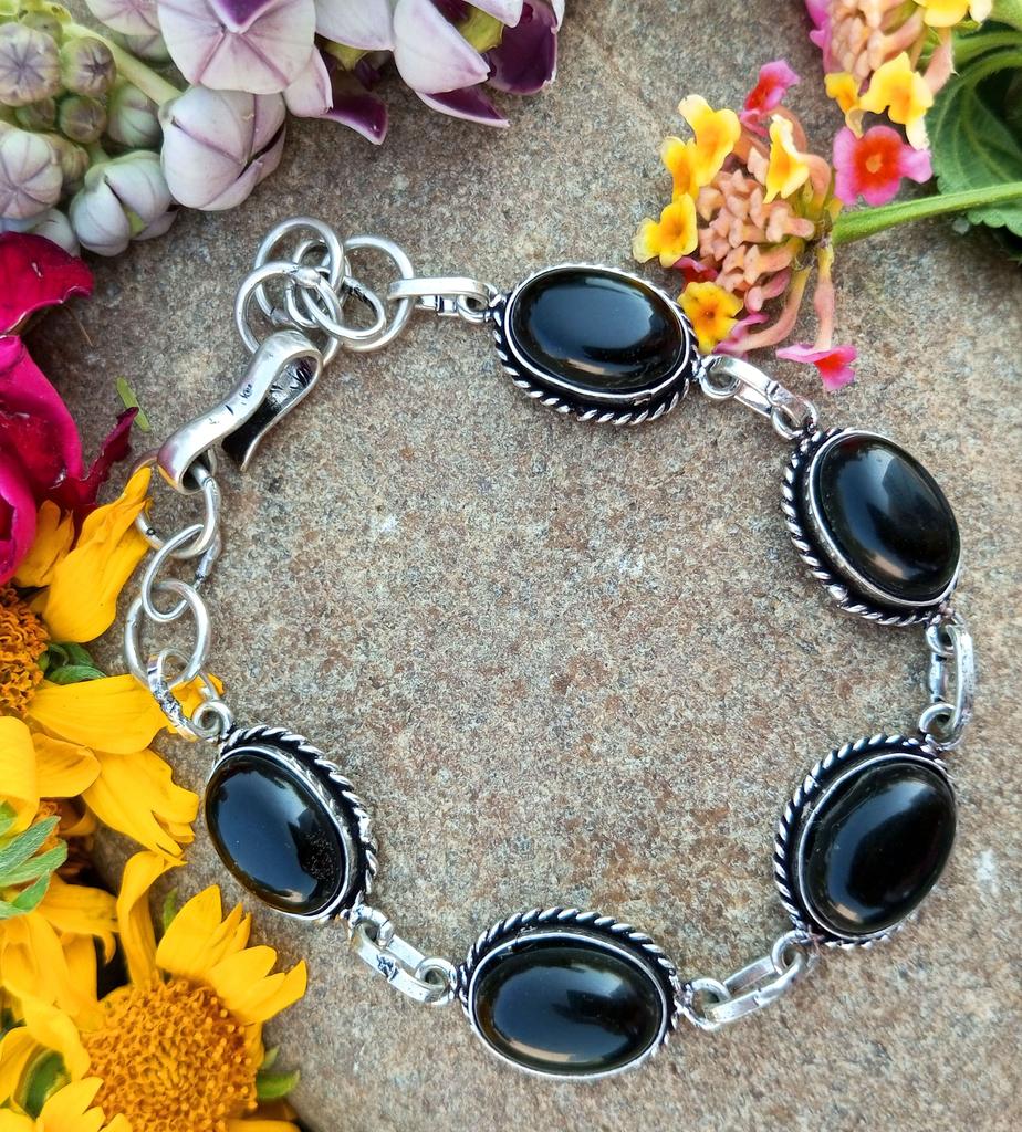 Black Onyx Gemstone 925 Sterling Silver Plated 1 pcs bracelet chris-br1
