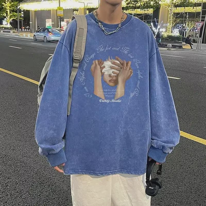 Men's Vintage Heavyweight Washed Long-Sleeve T-Shirt, Loose Fit, Perfect for Spring and Autumn