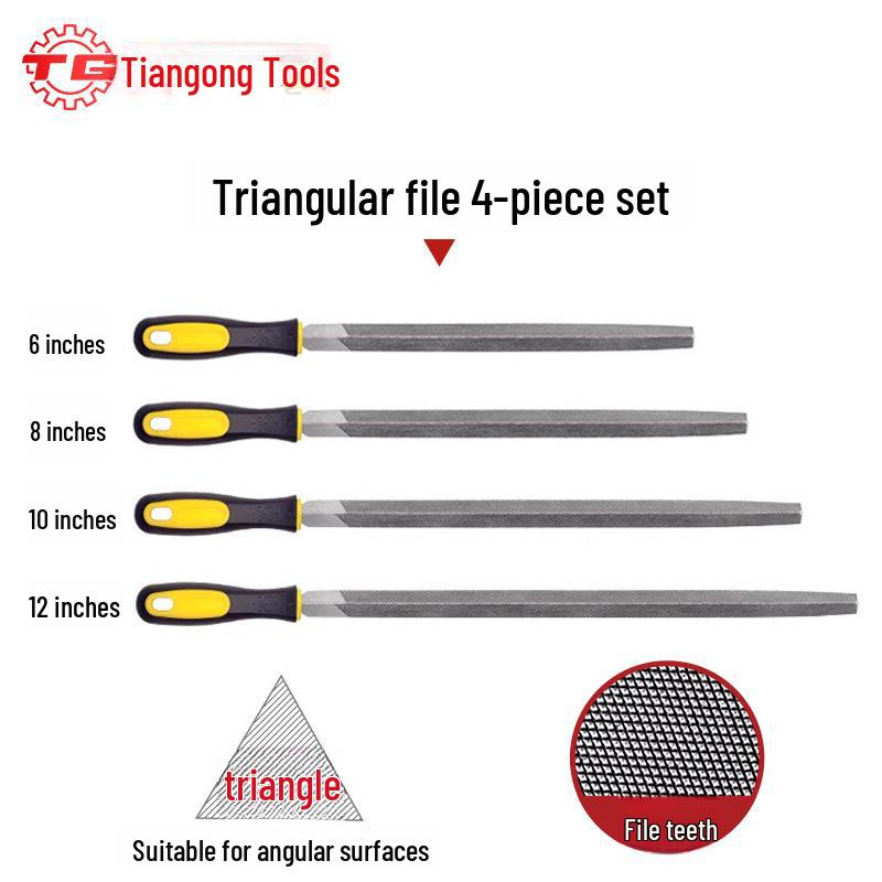 Tiangong High Carbon Steel Woodworking File Set: Triangular, Poking Knife, Round File for Benchwork and Grinding.