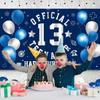 Happy 13th Birthday Decorations Large Official Teenager Backdrop Banner for Boys Girls Navy Blue White 13 Year Old Birthday Party Photo Props Decor