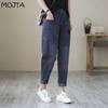 MOJTA Women's Loose Plus Size Casual Thin Harem Pocket Patch Flanging Solid Color Long Pants