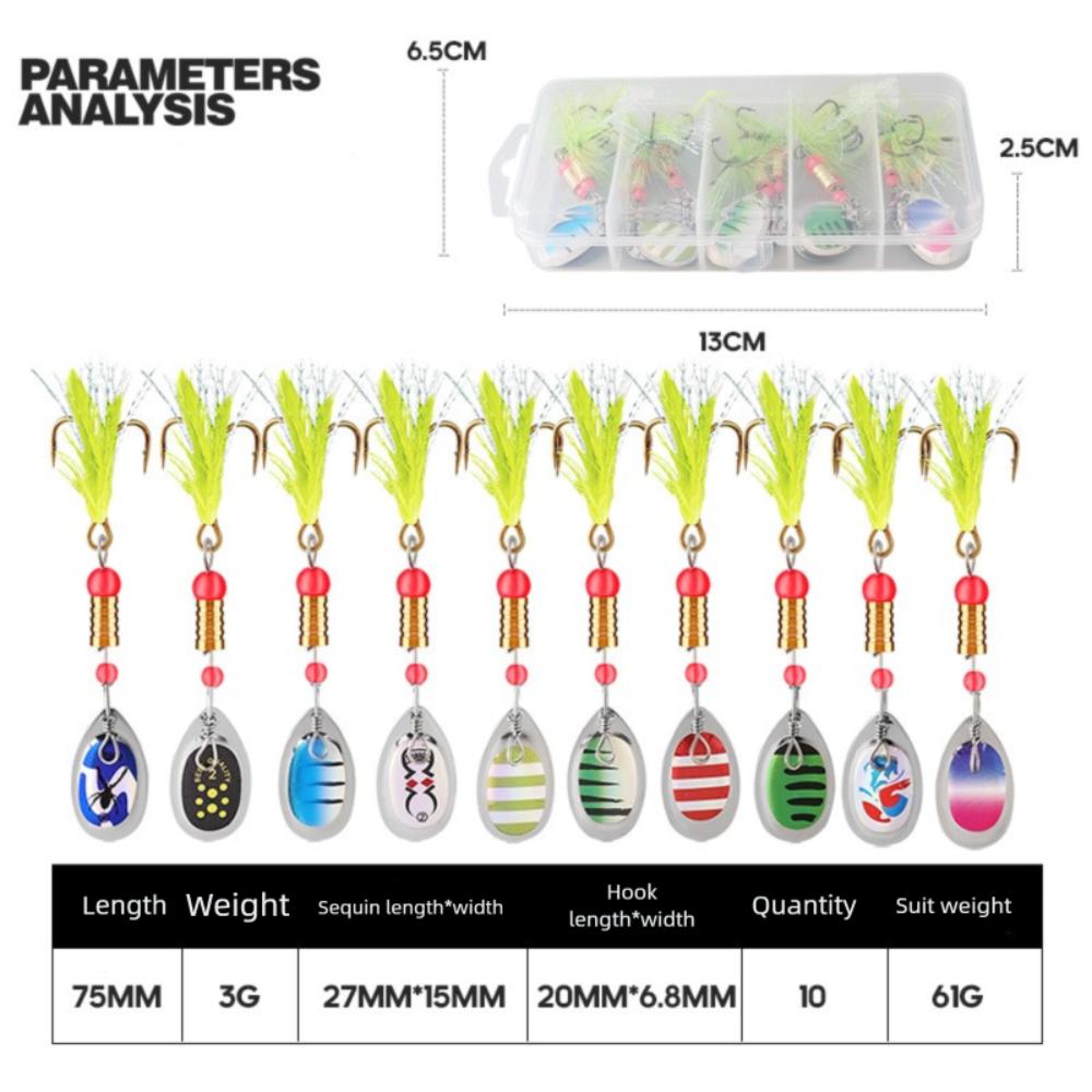 10PCS New Metal Spinning Lures 3g Multicolor Artificial Bait Spinner Fishing Wobblers Fishing Accessories