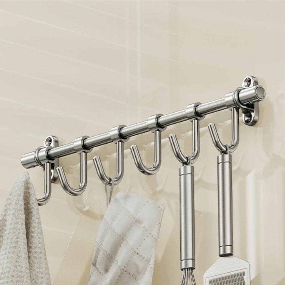 Кухонная рейка-держатель из нержавеющей стали экономящая место настенная с передвижными крючками держатель для кухонных принадлежностей 3770₽