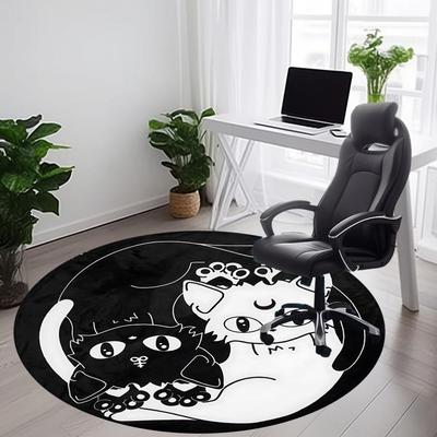 1pc Black Cat, White Cat Carpet, Round Non Slip Durable Large Size Office Carpet, Suitable for Office