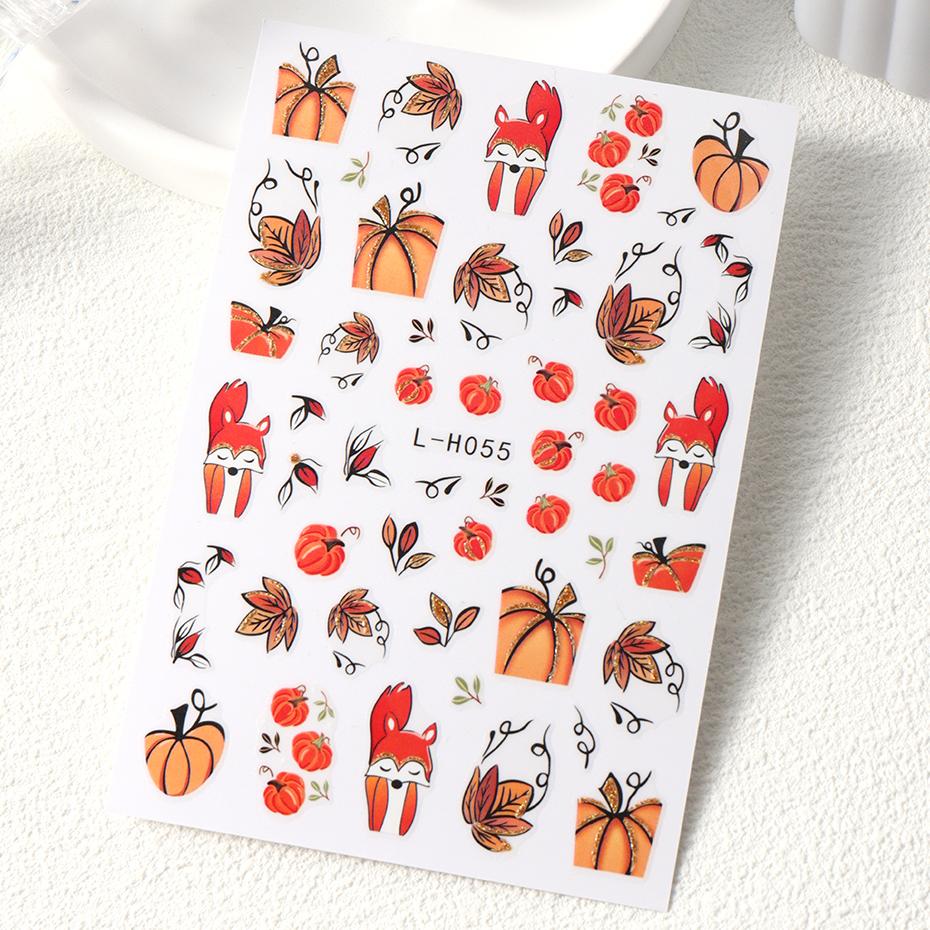 Xiaomi 2pcs Pumpkin Maple Leaf Nail Stickers Golden Glitter Leaves Nail Decals Cute Fox Autumn Fall Design Nail Art Decoration Manicure