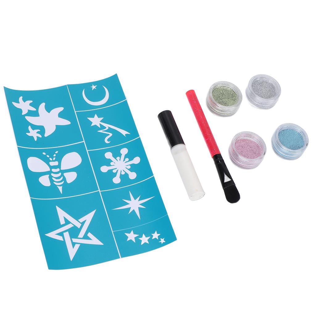 4 Colors Face Body Glitter Powder Children Shiny Temporary Tattoo Nail Art Glitter with Glue Template