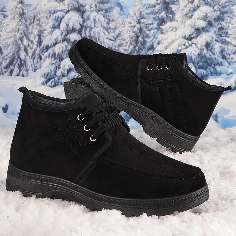 Winter Men Shoes Warm Fur Snow Boots Waterproof Suede Furry Leather Ankle Chelsea Boots Male Fluffy Plush Shoes Outdoor Footwear