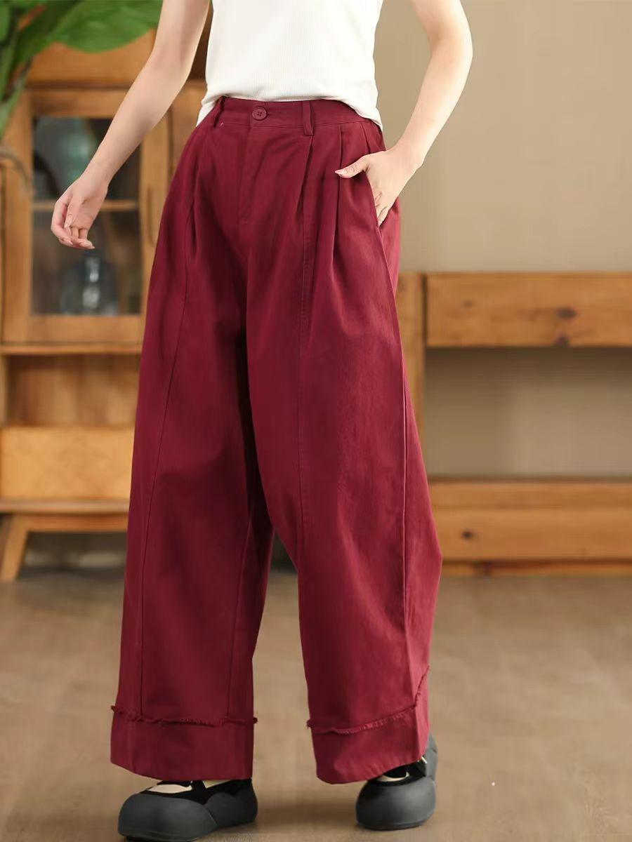 

Johnature Woman Winter Niche Loose Solid Color Loose Wide Leg Pants Pants Retro Casual Personality Pants XL червоний