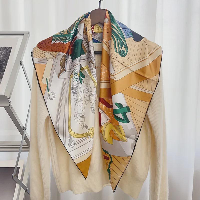 Retro Silk 90cm Square Scarf - Handmade, Luxurious, Light, and Sunscreen Gift for Women