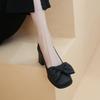 Französische Retro-Schleife quadratischer Kopf flacher Ausschnitt weiches Leder Oma-Schuhe 2025 neue Sommer dicker Absatz vielseitige Einzel-Schuhe Damen