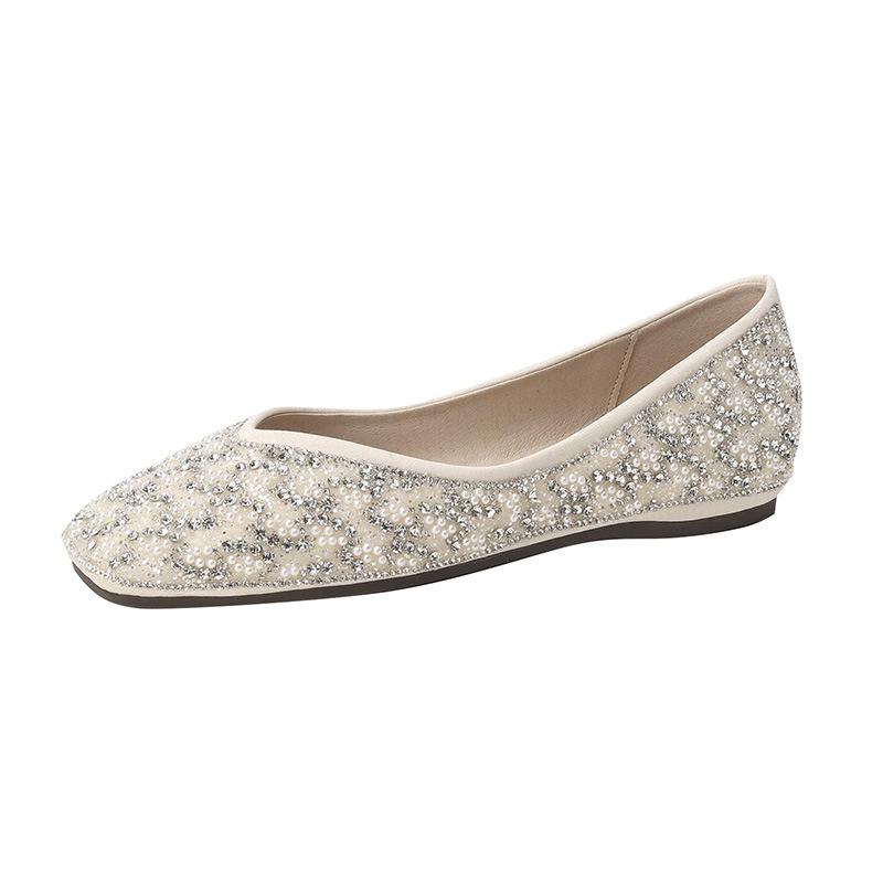 Weiwei Women's Rhinestone Pointed Toe Flats - Low Heel Slip-on Loafers with Soft Sole