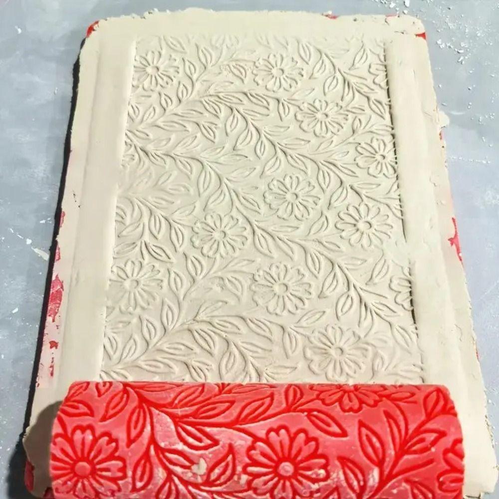 Daisy Flower Pattern Clay Roller Versatile Reliefs Tool Creative Embossed Rod Art Craft