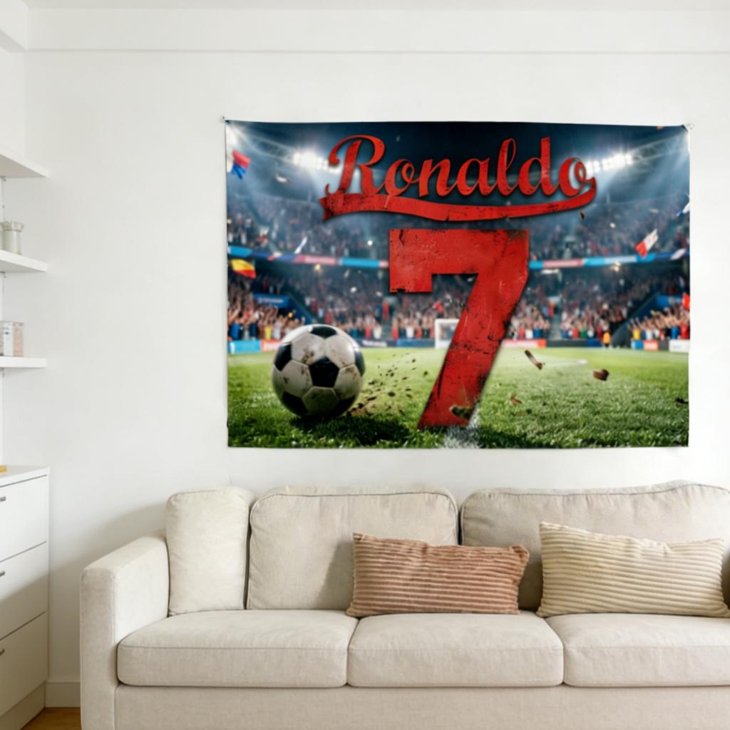 Portugal C Ronaldo No 7 Football Theme Decor Tapestry for Fan Support Game Day Home Decor MultiSize High Quality Flat Print