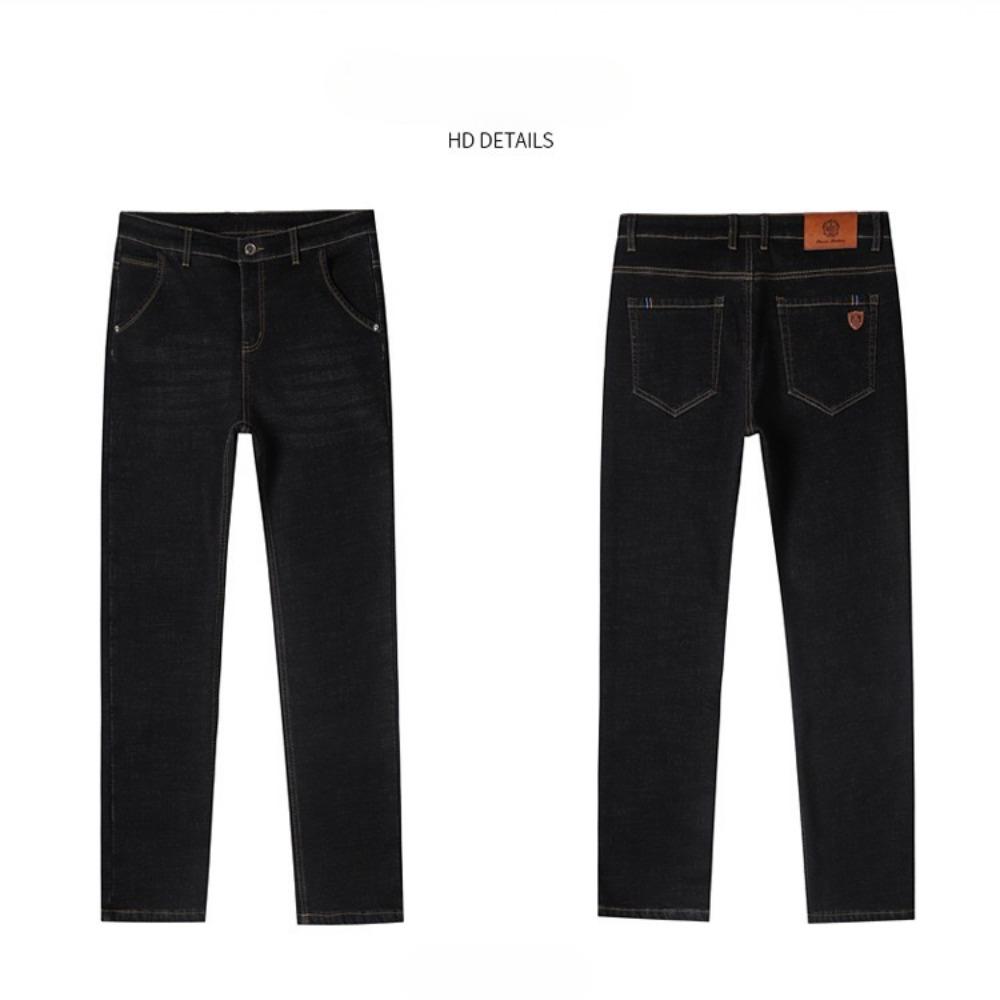 Winter Fleece Thick Jeans Men Business Casual Straight Trousers Male Classic Blue Black Jeans For Men Work Denim Man Pants