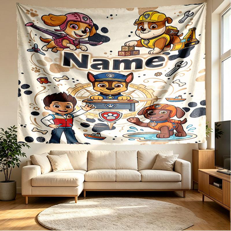 Custom Name Personalized PAW Patrol Print Tapestry, Wall Art Decor, Bedroom, Dorm, Apartment, LivingRoom, Party Backdrop, Gift for Birthday