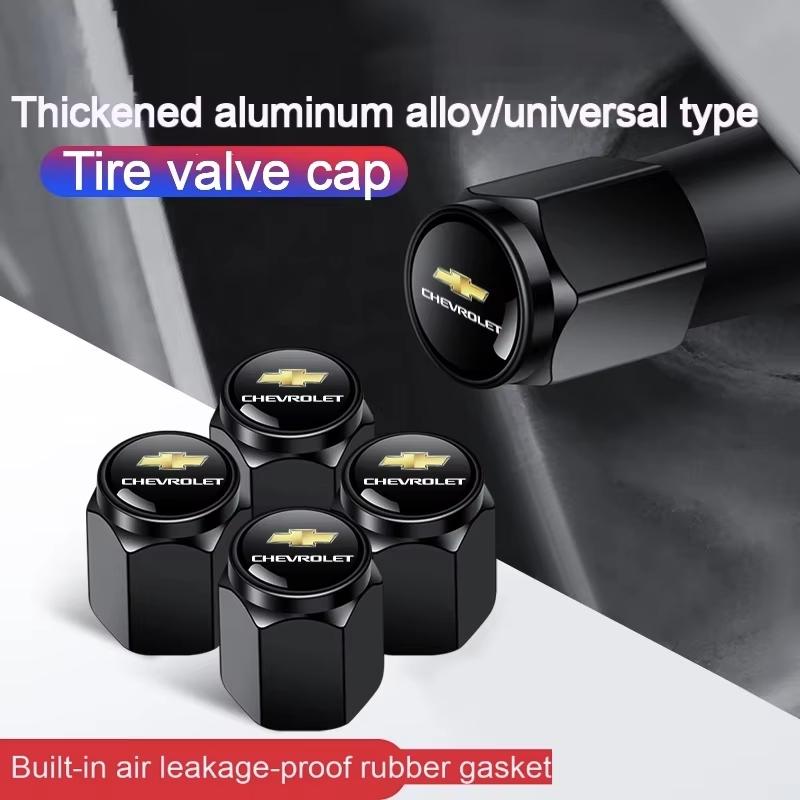 4Pcs/Set Tire Valve Caps Premium Metal Rubber Seal Fit for Chevrolet Silverado Impala Malibu Equinox Cruze Camaro Blazer Aveo
