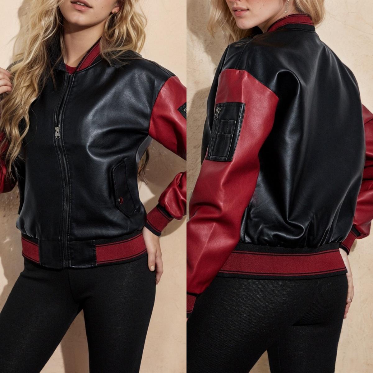 

Rose Beauty A Женская облегающая куртка-бомбер из искусственной кожи, укороченные пальто в байкерском стиле, короткая модель, осень и весна XL