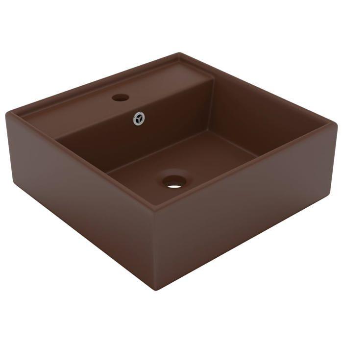 VidaXL Lavabo Carré de Luxe à Trop-plein Vasque à Poser de Toilette Lave-mains de Salle de Bain Salle Cosmétique Marron 146951