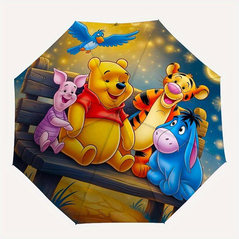 1 Automatischer Winnie Puuh, Tigger Motiv Bunter 8-Speichen Tragbarer Regenschirm für Damen und Herren, Ein Kompakter Begleiter für den Weg zur Arbeit Geeignet für Da
