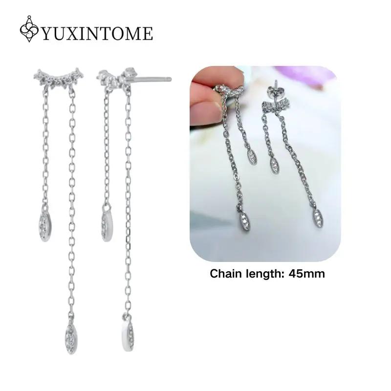 925 Silver Ear Needle Crystal White Zircon Silver Series Tassel Drop Earrings Luxury Fashion Party Jewelry Accessories