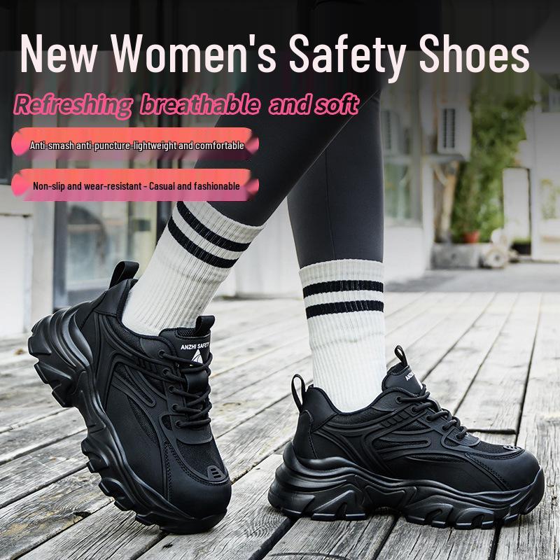 Women's Lightweight Steel Toe Safety Shoes with Kevlar Sole, Anti-Smash, Anti-Puncture, Wear-Resistant, Fashionable Small Sizes.