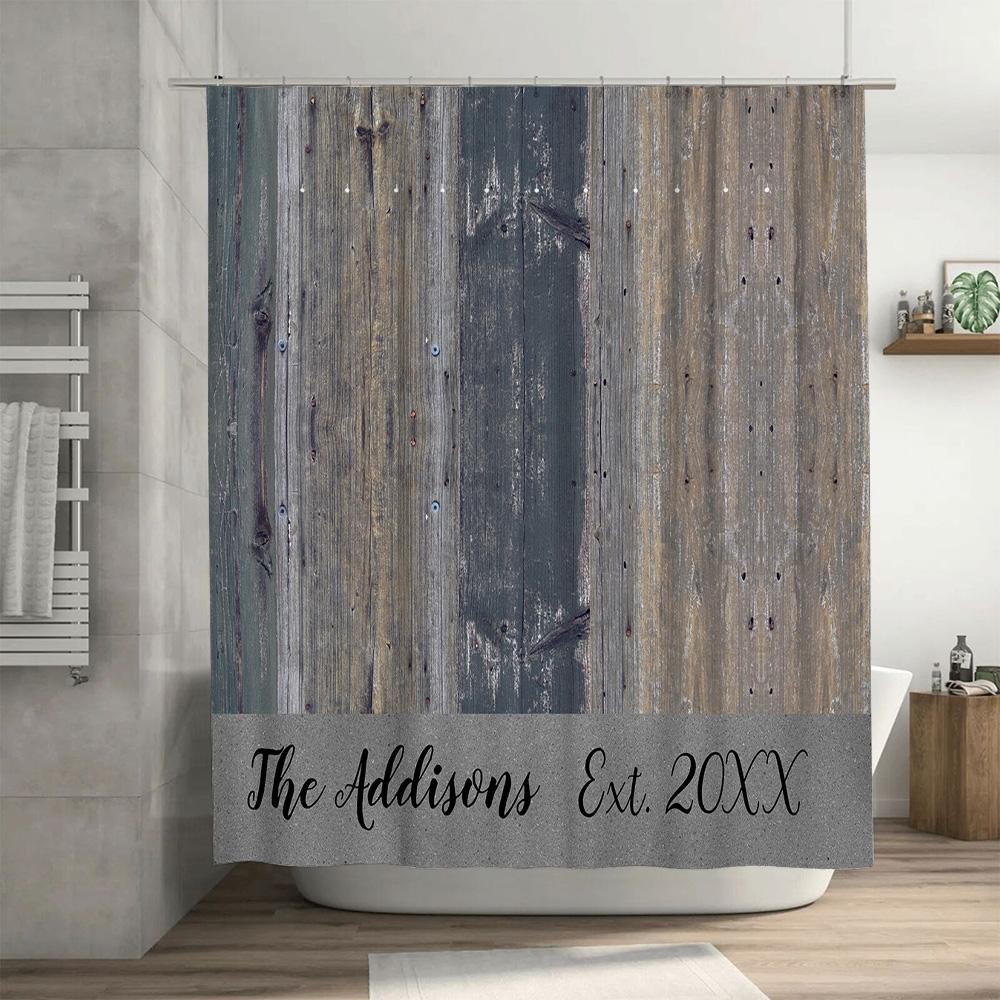 DIY custom personalized wood grain shower curtain with name decorations for bathroom home decor 20XX series