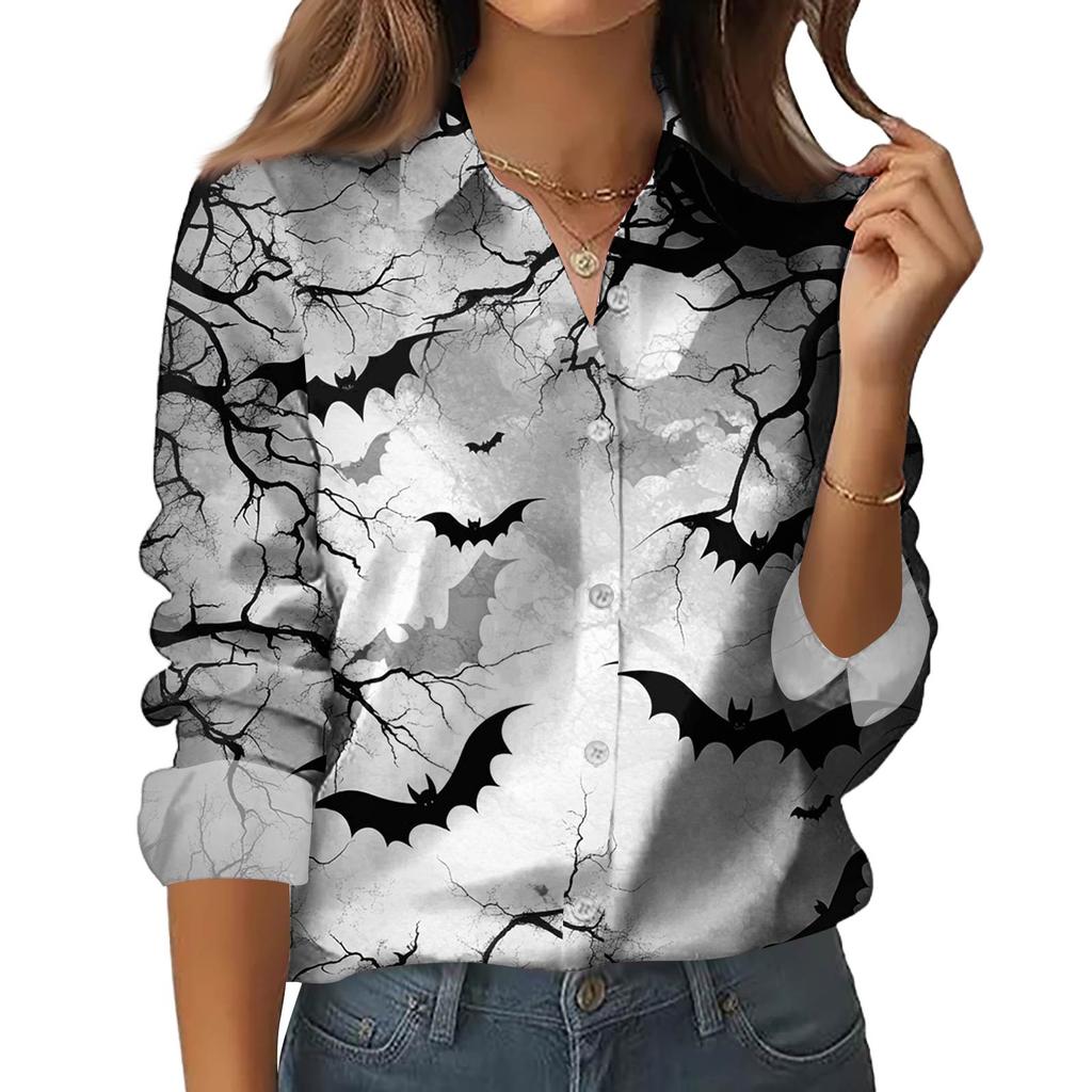 Dámská košile halenka s potiskem tlačítka s dlouhým rukávem ležérní základní košilový límec s běžným topem