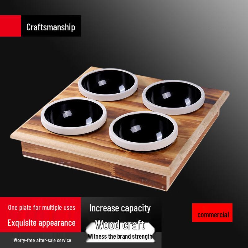 

Bamboo Wood 4-Compartment Portable Serving Tray with Fortune Bowls