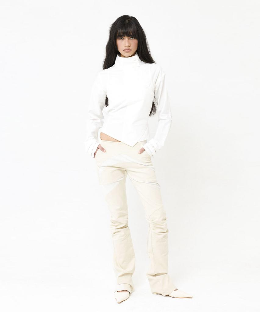 WET TAG Contrast Panel Skinny Pants Beige