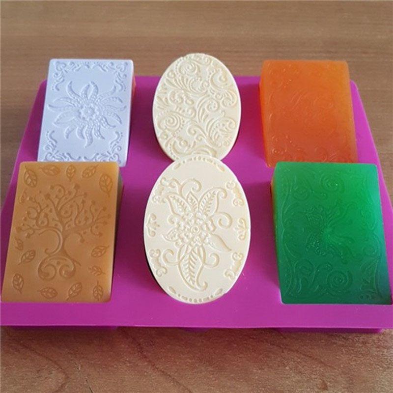 A84E-4X Silicone Soap Mold For Soap Making 3D 6 Forms Oval Rectangle Soap Mould Handmade Craft Flowers Soap Mold