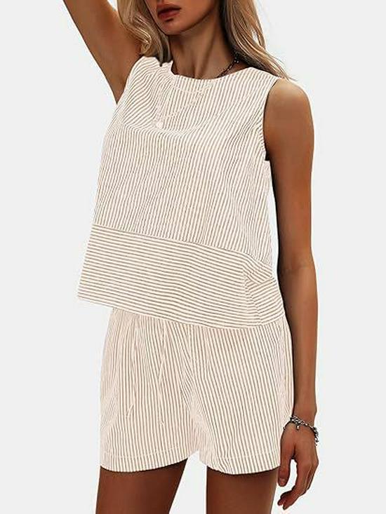 Sommer 2025 Ärmelloser Taillenanzug mit vertikalen Streifen