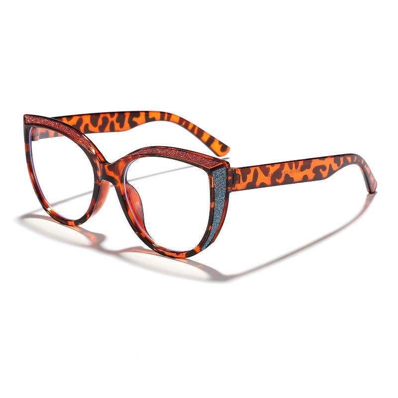 Women's Stylish Cat Eye Sunglasses with Glitter Black Frame Brown Lens for Chic Outings