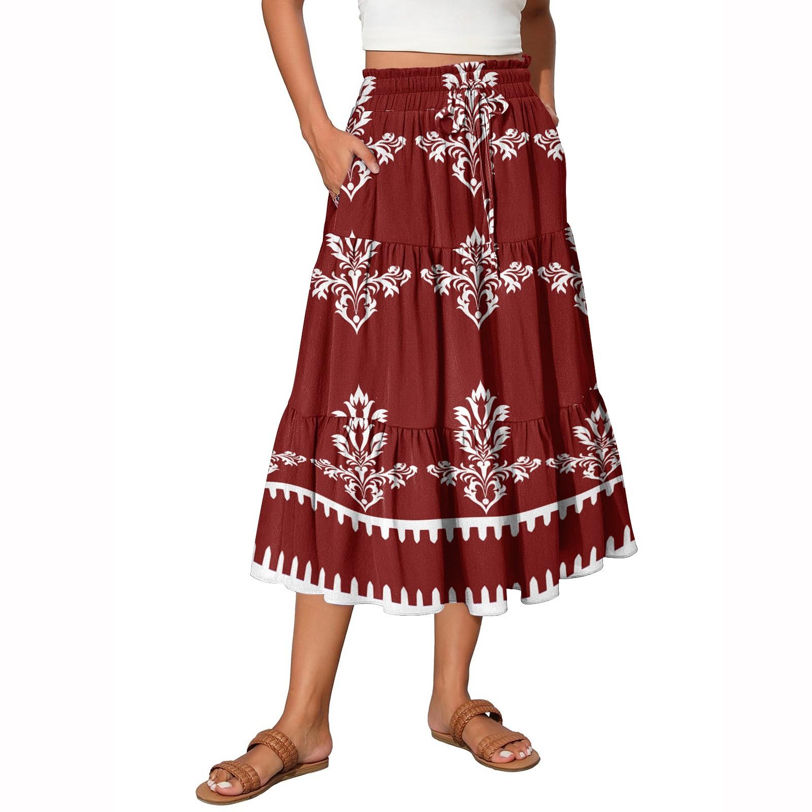 

Женская юбка макси с завязками на завышенной талии, летние длинные юбки, легкие многослойные струящиеся цветочные плиссированные юбки L винный