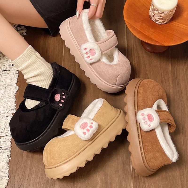 Fashion Women's Cute Cat Claw Cotton Shoes Winter New Collection with Velvet Warm Cotton Shoes Fashion Thick Bottom Velcro Cotton Shoes