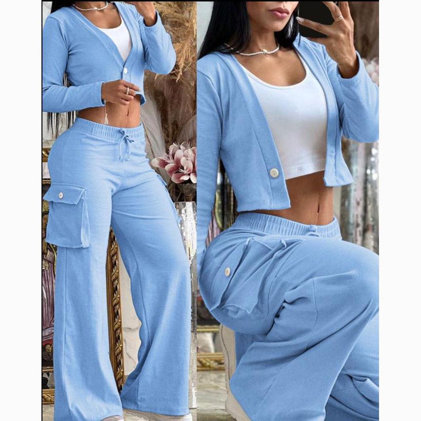 

Осенние женские стильные повседневные костюмы S небесно-голубой