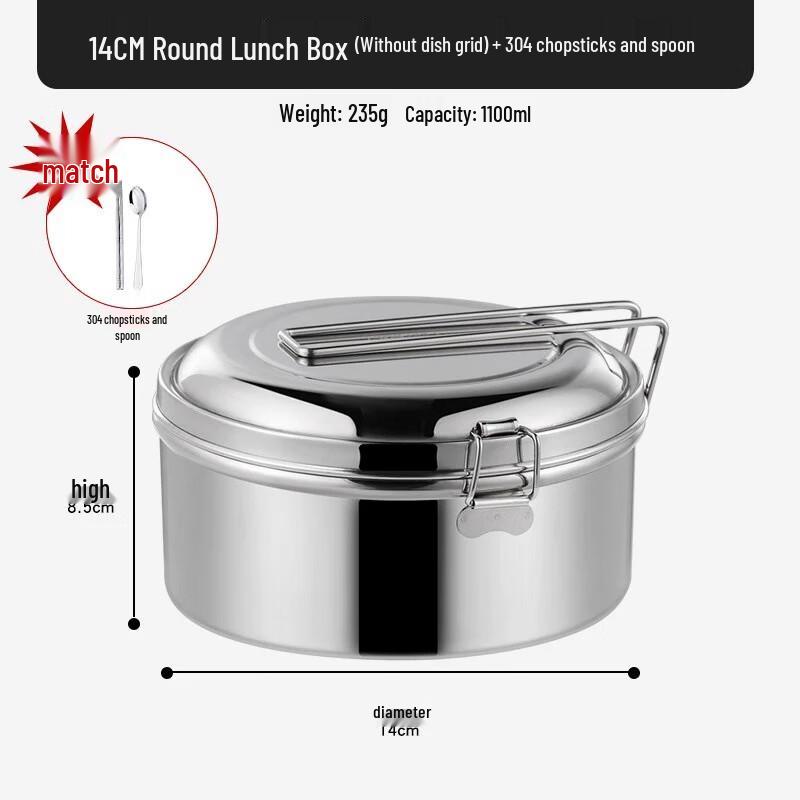 316 Food-Grade Stainless Steel Round Lunch Box