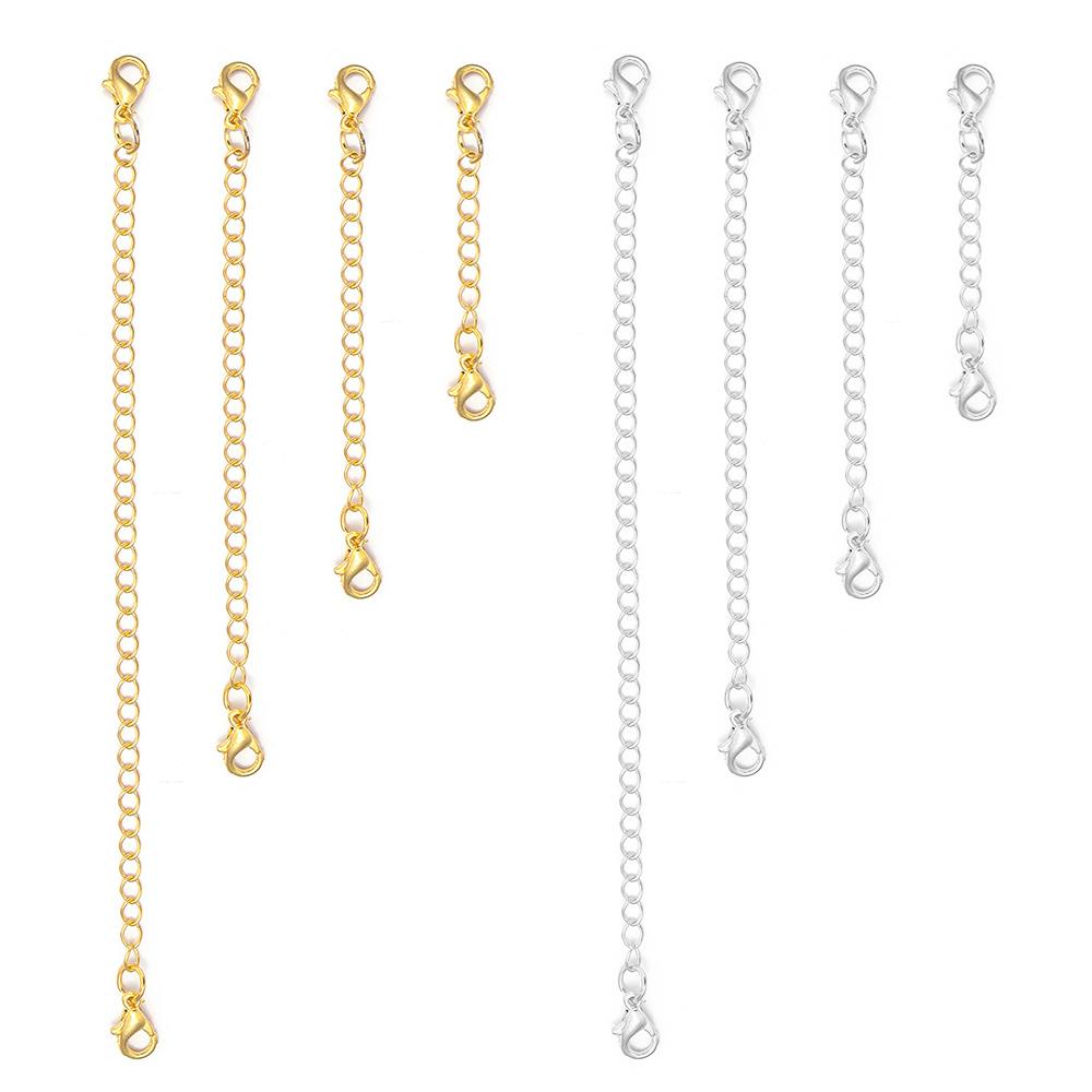 8pcs/set Gold Plated Metal Extension Chains With Lobster Clasps Connector Link Necklace Tail Chains For Jewelry Making Findings