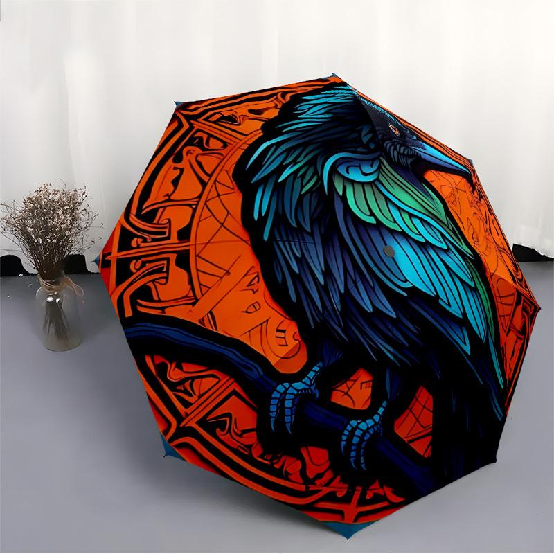 1pc Raven Artwork Umbrella - 8-Rib Automatic Open/Close, Fashionable Compact Umbrella for Outdoor Adventures Yy250813125