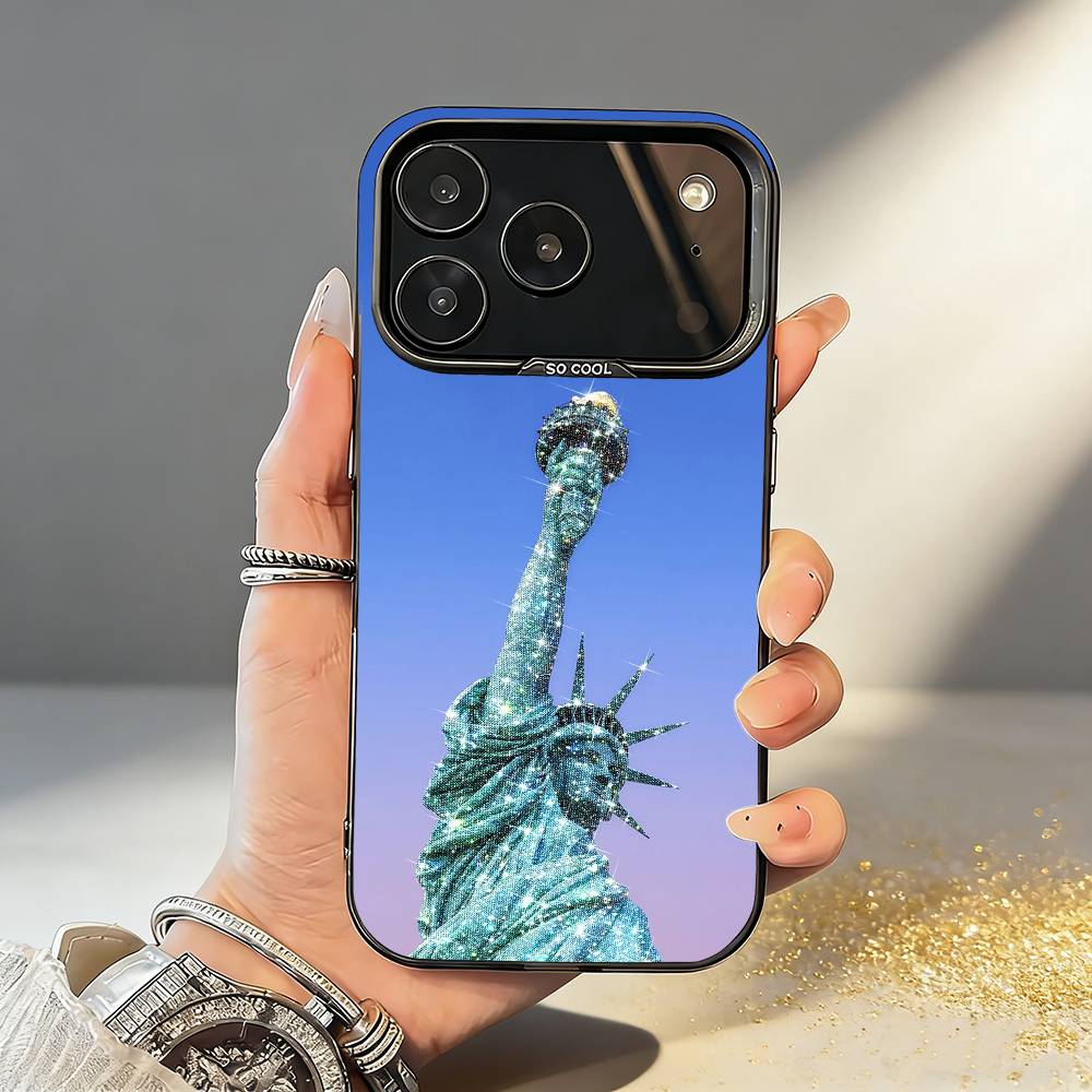 

Чехол для телефона S-Статуя L-Свободы Флаг Америки США Для iPhone17,16,15,14,13,12,11,Pro,MAX Белый Матовый Ударопрочный Чехол iPhone14