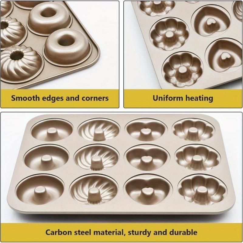 Donut Baking Pan 12 Cavity Carbon Steel Donut Pan Baking Mold Non-stick Cake Pan Essential Kitchen Tool for Home Bakers