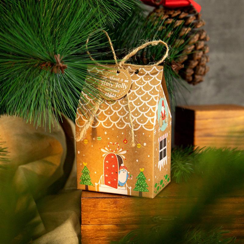 Christmas Gingerbread House Candy Box Christmas Arrival Calendar Kraft Paper Packaging Box Gift Small Paper Box 24 Sets