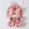 Newborn Knitted Cotton-filled Big Bow + Knitted Socks Set Baby Hat Headscarf Hat Wind