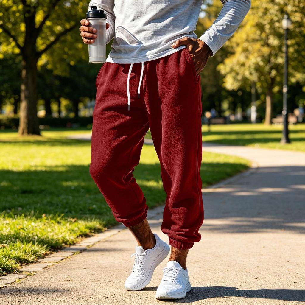 Men's Color Sweatpants with Elastic Waist and Cuffed Ankles for Casual Wear