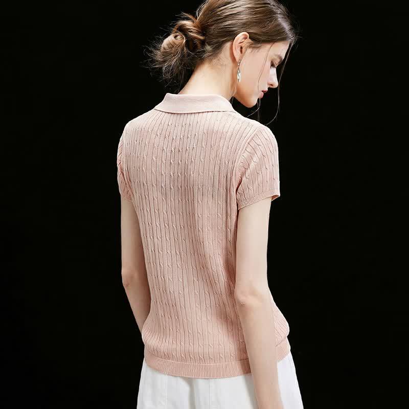 Women's Tencel Linen Ribbed Knit Polo T-shirt