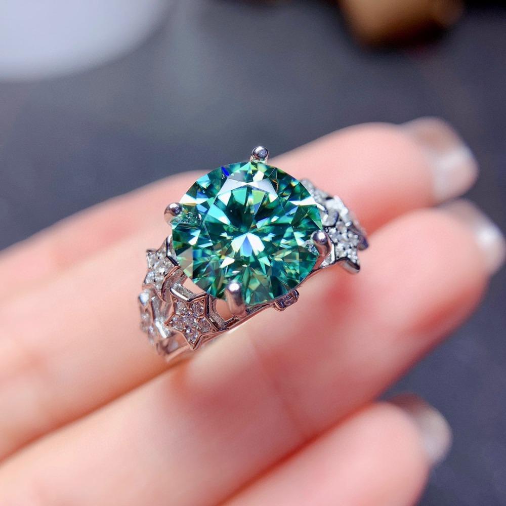 5ct Simulated Paraiba High Carbon Diamond Open Ring Luxury Micro Pave Gemstone Ring for Women adjustable
